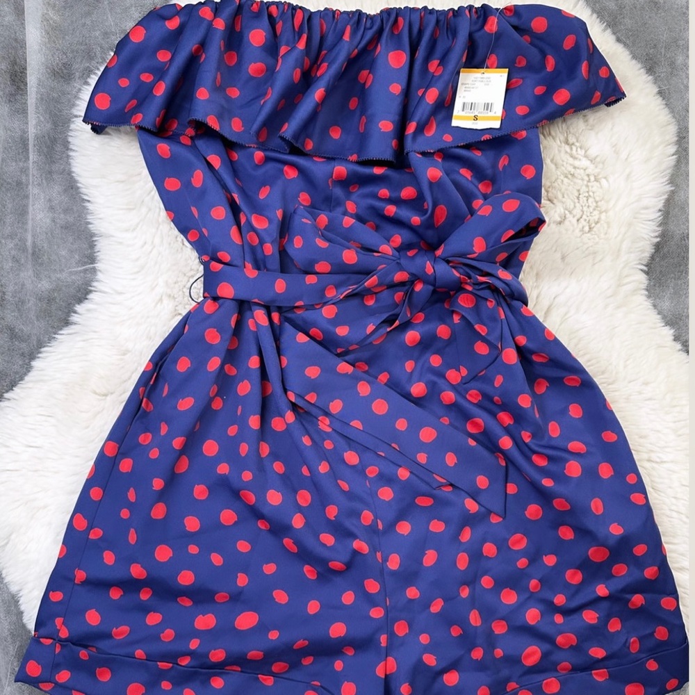 Rachel Rachel Roy Polka Dot Strapless Tube Top Ruffles Waist Tie Romper